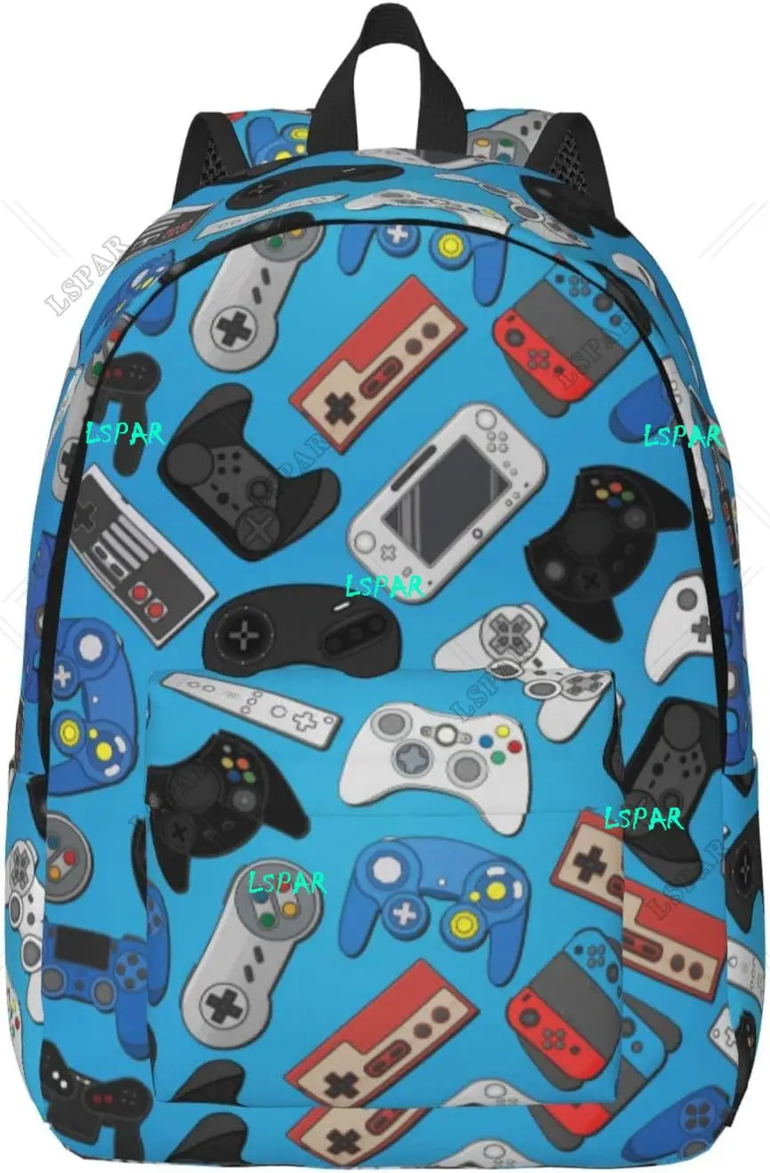 Video Game Controller Blue Background Backpack Laptop Backpack Travel Hiking Daypack Multipurpose Book Bag For Men Women