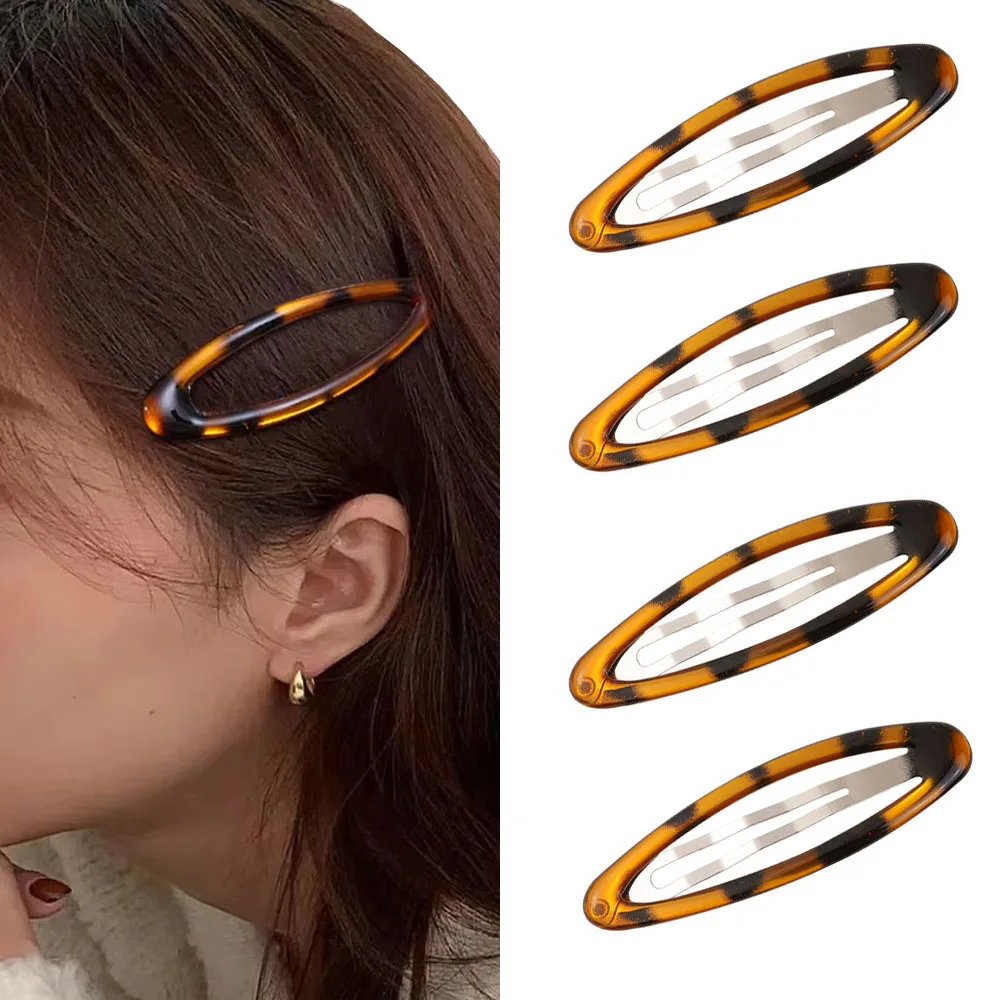 

Винтажные заколки для волос с леопардовым принтом Y2K, милые корейские очаровательные заколки для волос BB, овальные заколки для волос с принтом клея, студенческие женские аксессуары для волос