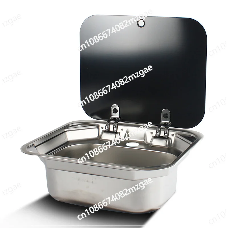 Caravan Camping Stainless Steel Hand Wash Basin Sink with Tempered Glass Lid Camper Accessories RV Stainless Steel Covered Sink