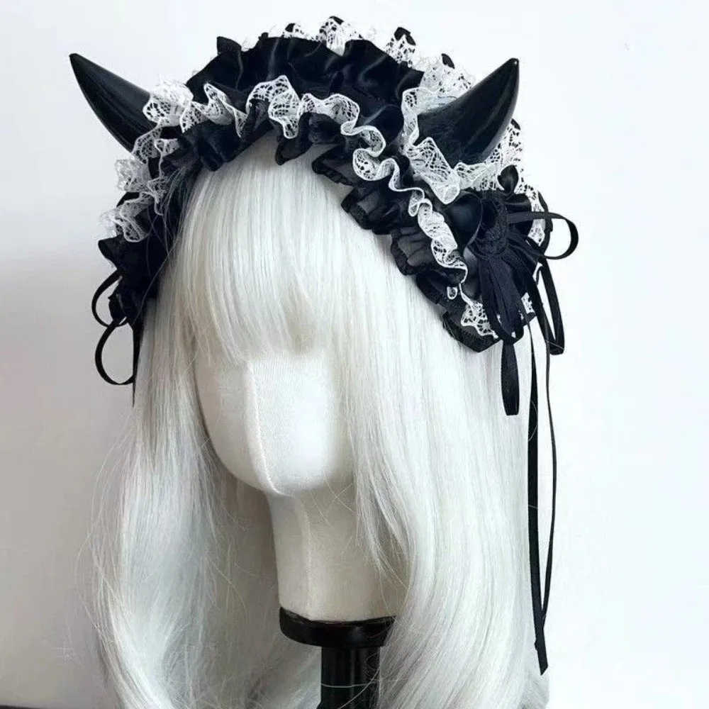 Dark Style Ruffle Devil's Corner Hair Band Punk Tulle Little Devil Headband Bow Cosplay Gothic Headwear Photo Props
