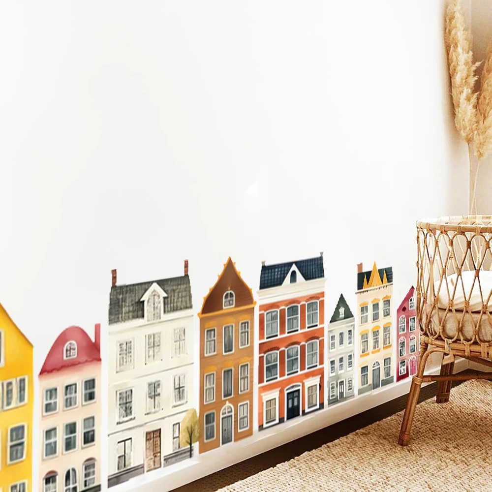 Large Scandinavian Cityscape Village Landscape Wall Stickers Decals House City Scenery Playroom Bedroom Home Decor