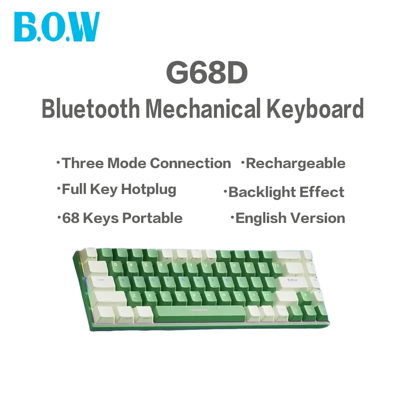 B.0.W G68D Mechanical Keyboard Bluetooth Wireless Wired three ModeConnection Full Key Hot Plug Cool Lamp Effect 68 Keys Portabl