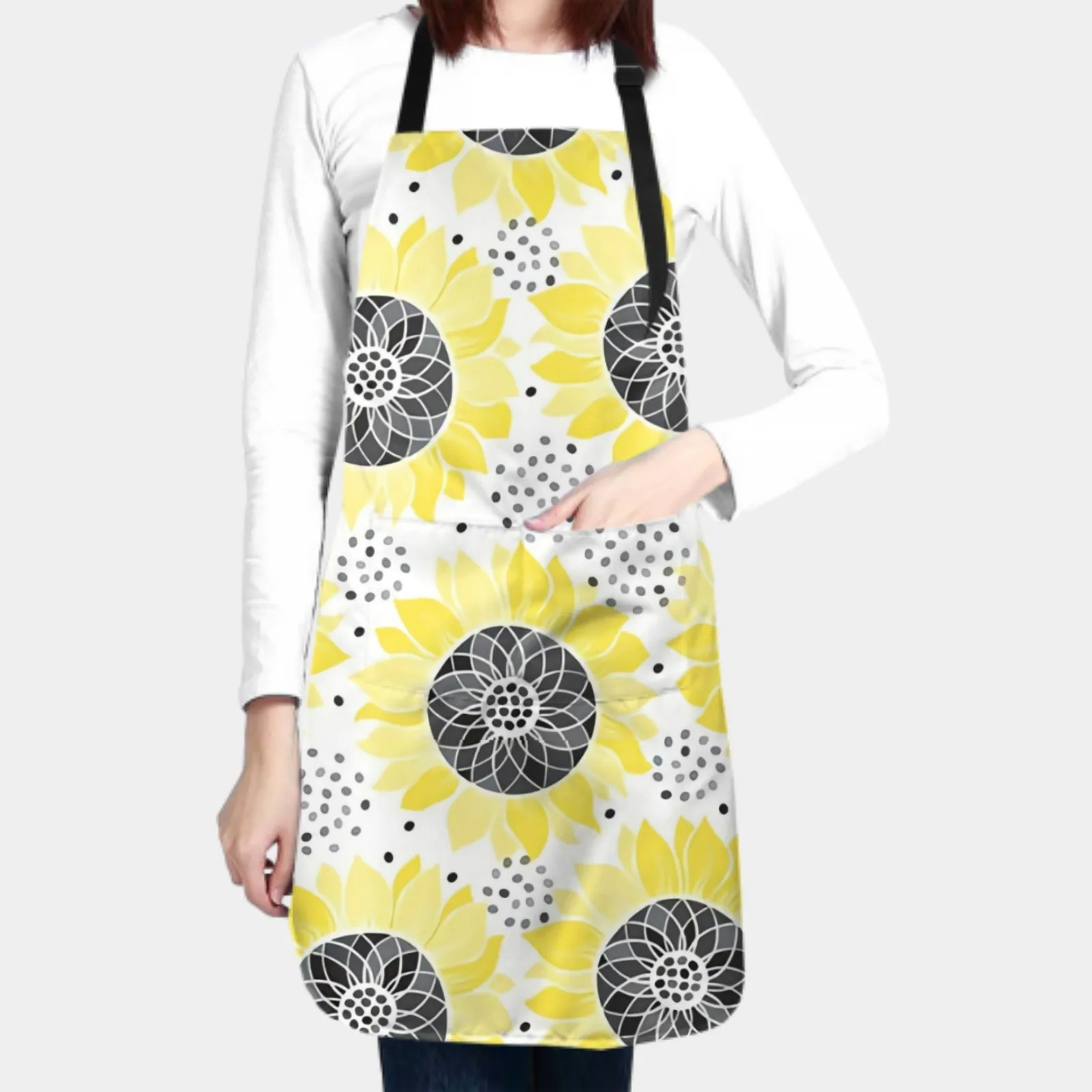 Sunflowers Waterproof Apron with 2 Pockets Kitchen Chef Aprons Bibs for Grooming Cooking Baking Painting Gardening