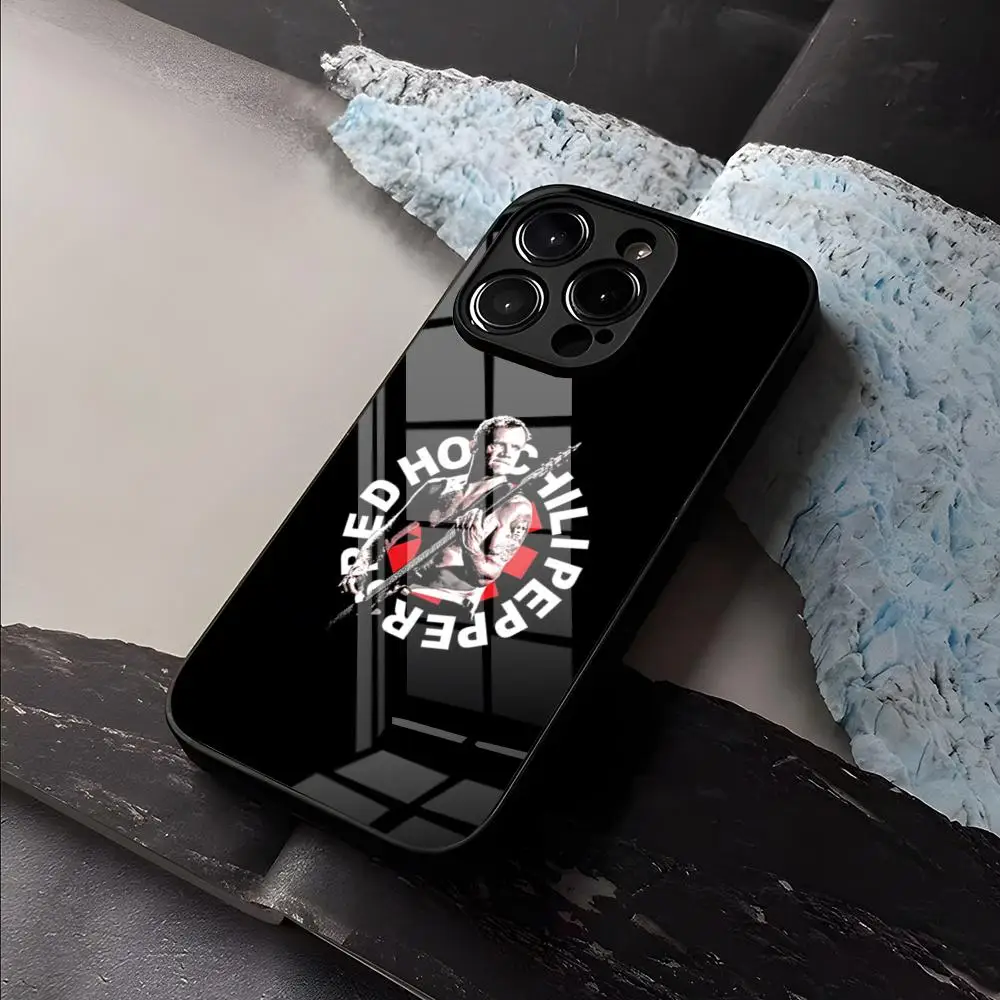 Hot Chili P-Peppers Band Handyhülle für iPhone 17 Air 16 E Pro Max 15 14 13 Mini 12 Pro 11 Max Plus Schwarze Glasabdeckung