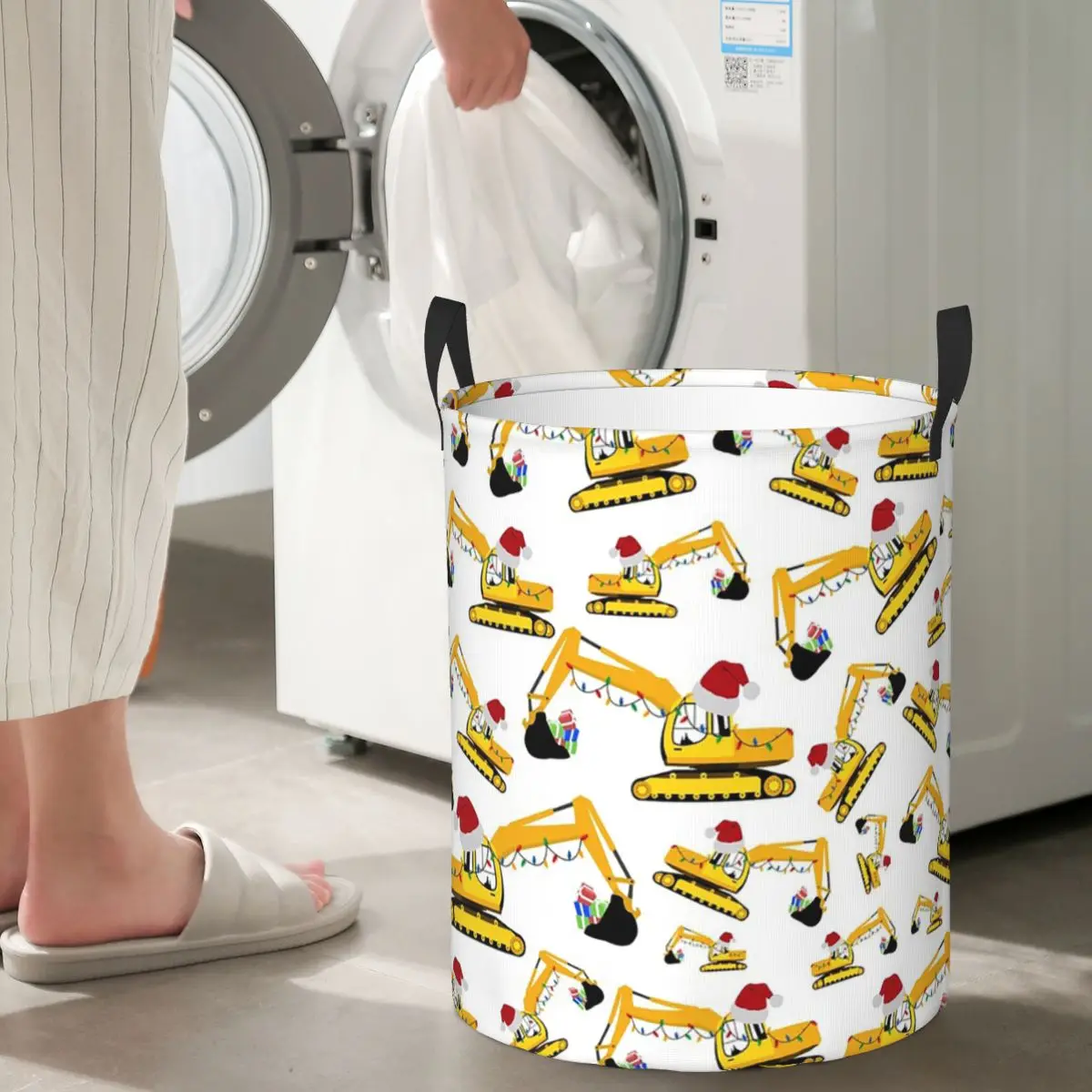 Cestas plegables para la ropa sucia con diseño de excavadora navideña, cesta de almacenamiento para artículos diversos, caja grande impermeable