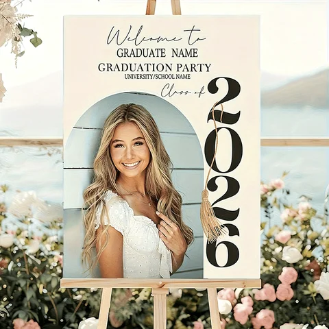 Customized Welcome Poster for the Graduation Party of 2026, Simple Ins Style Photo Style Graduation Ceremony Decoration Painting