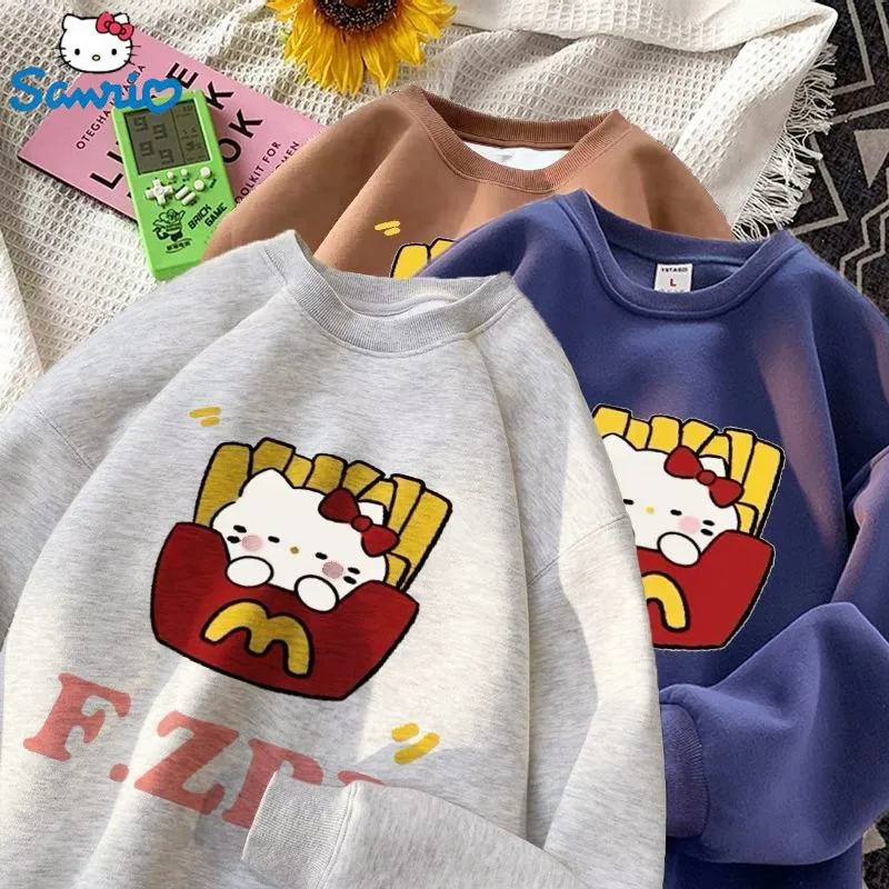 Camisola de manga comprida Hello Kitty para mulheres, casaco kawaii, roupa fofa dos desenhos animados, moda coreana, novo, Y2K, Sanrio, outono, inverno