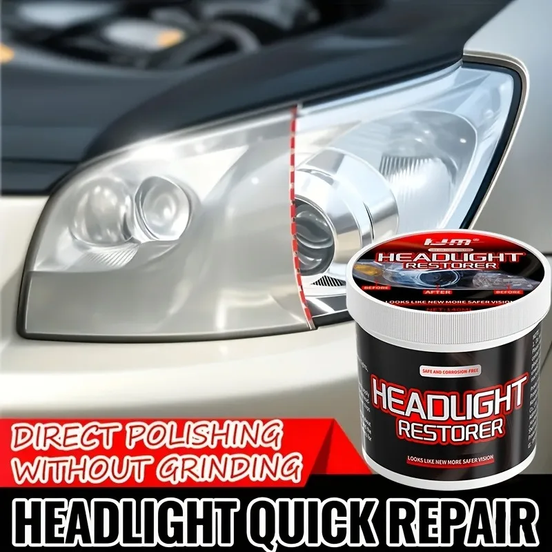 Headlight Restoration Paste: Easy-to-Use Abrasive Kit, Repairs Yellow/Oxidized Lenses – Enhances Car Light Brightness