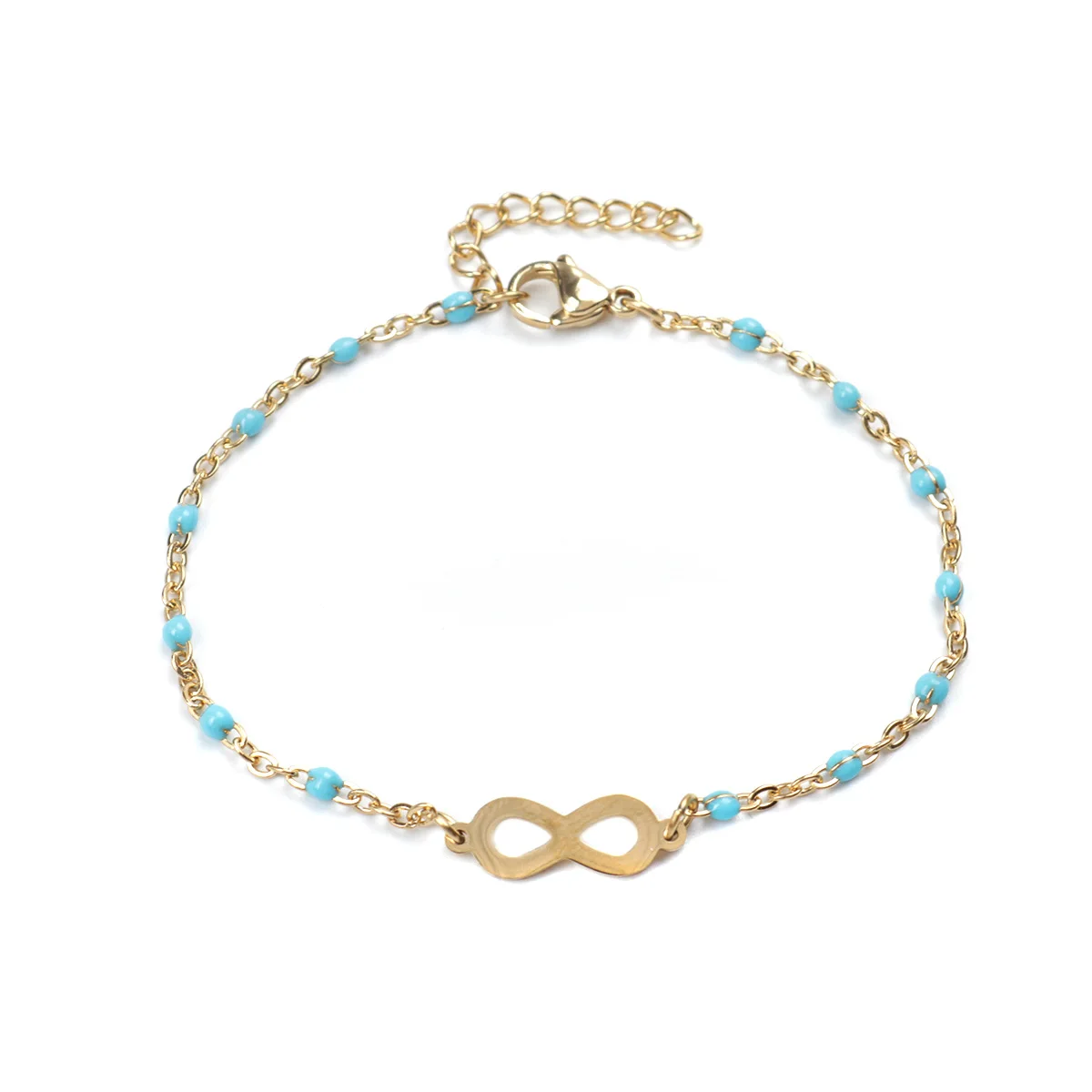 Stainless Steel Bracelets Enamel Gold Color Multicolor Infinity Symbol Women Hand Link Chain Jewelry Gifts 18cm long, 1 Piece