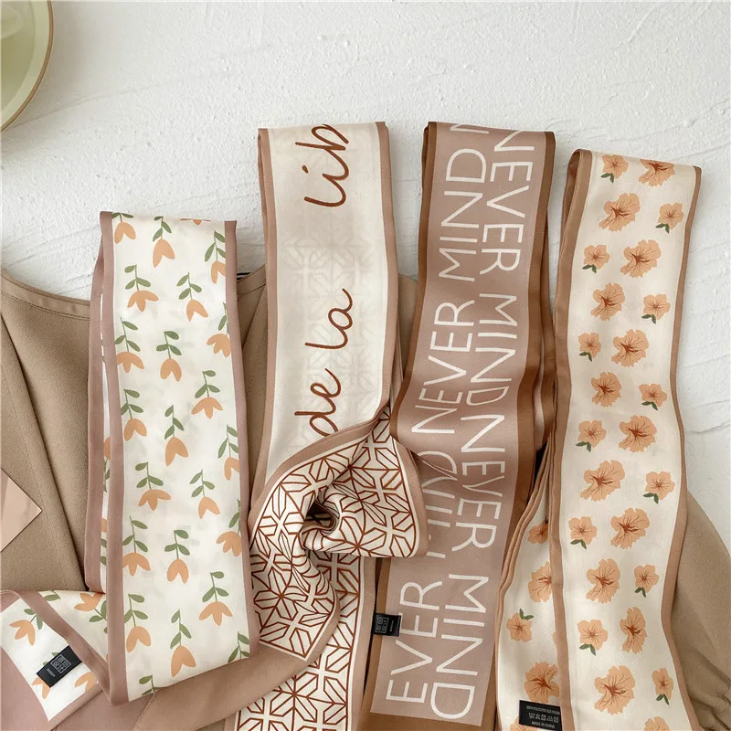 Hochwertige Khaki Nude Color Series Seidenschal Haarband Band gebundenes Haar lange Schleife Vintage Satinband Haarschmuck