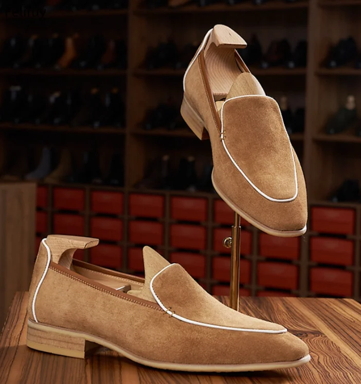 

New Luxury Men's Loafers Shoes Cow Suede Leather Flat Loafer Slip On Brown Man Casual Shoe Office Wedding Dress Spring Shoes