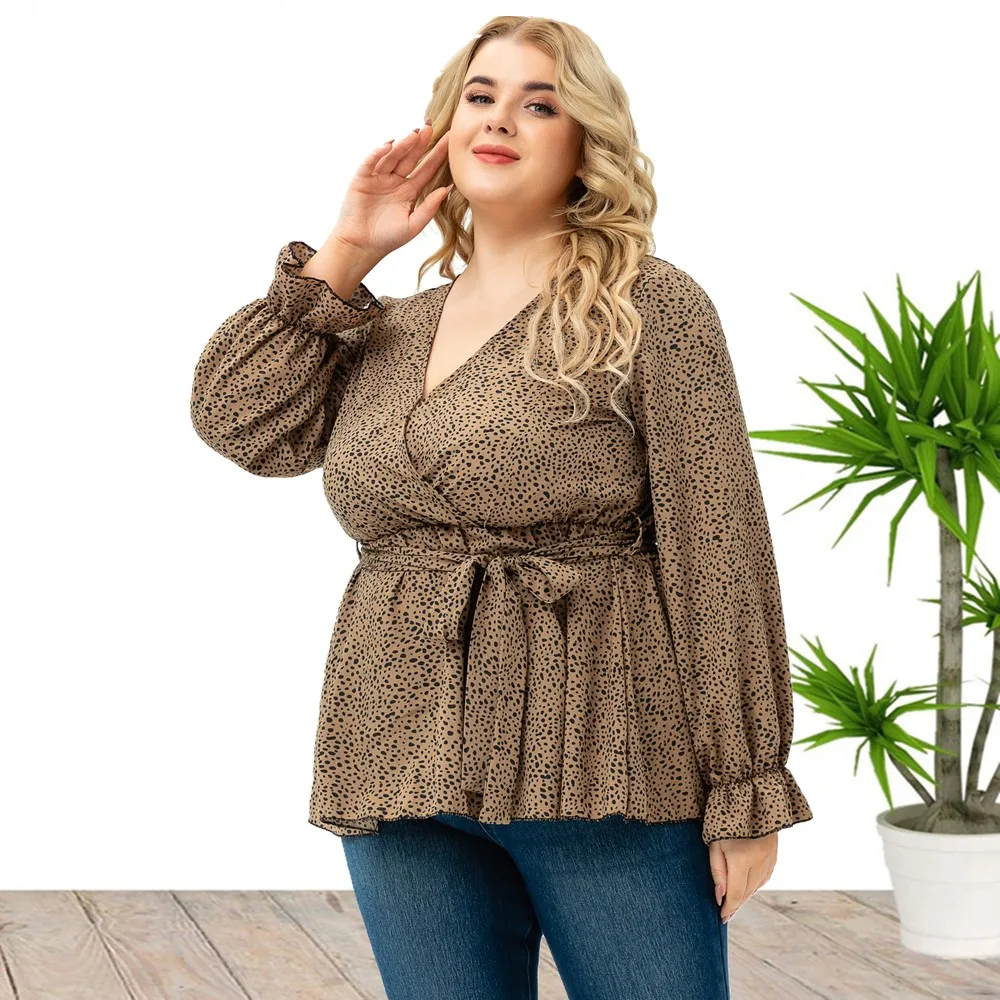 Plus Size New Arrival modne damskie topy z długim rękawem w szpic koszule na co dzień dla eleganckich dużych kobiet