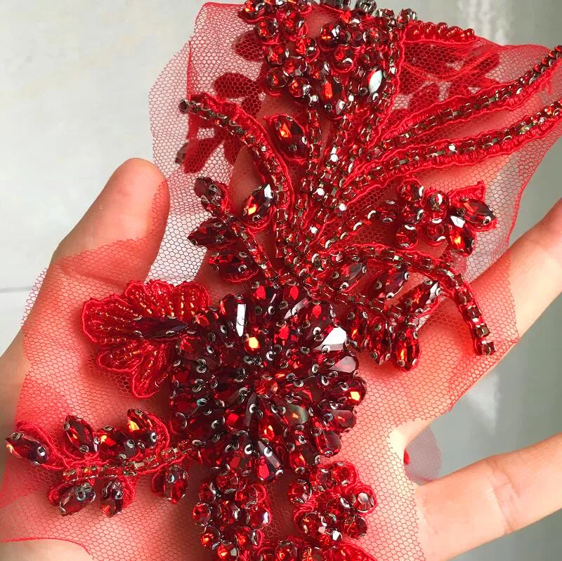 Hand genähte Glas bohrer Spiegel Blumen funkelnde Strass Mäntel Taillen bänder Schultern Hochzeits kleid DIY Patch. rs24392 – Detail 17