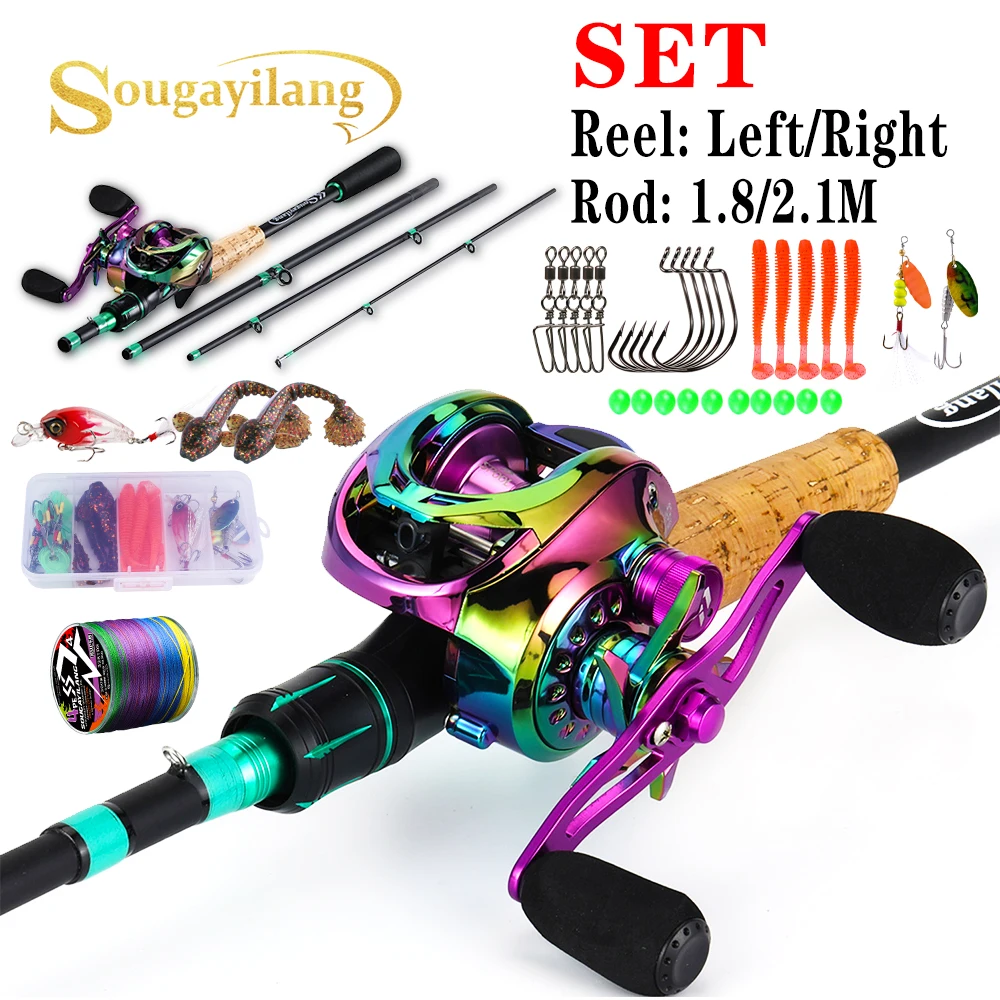 Sougayilang Fishing Rod and Reel Combo Carbon Fiber Fishing Rod and 10kg Max Drag Casting Fishing Reel Full Kit for Bass Fishing