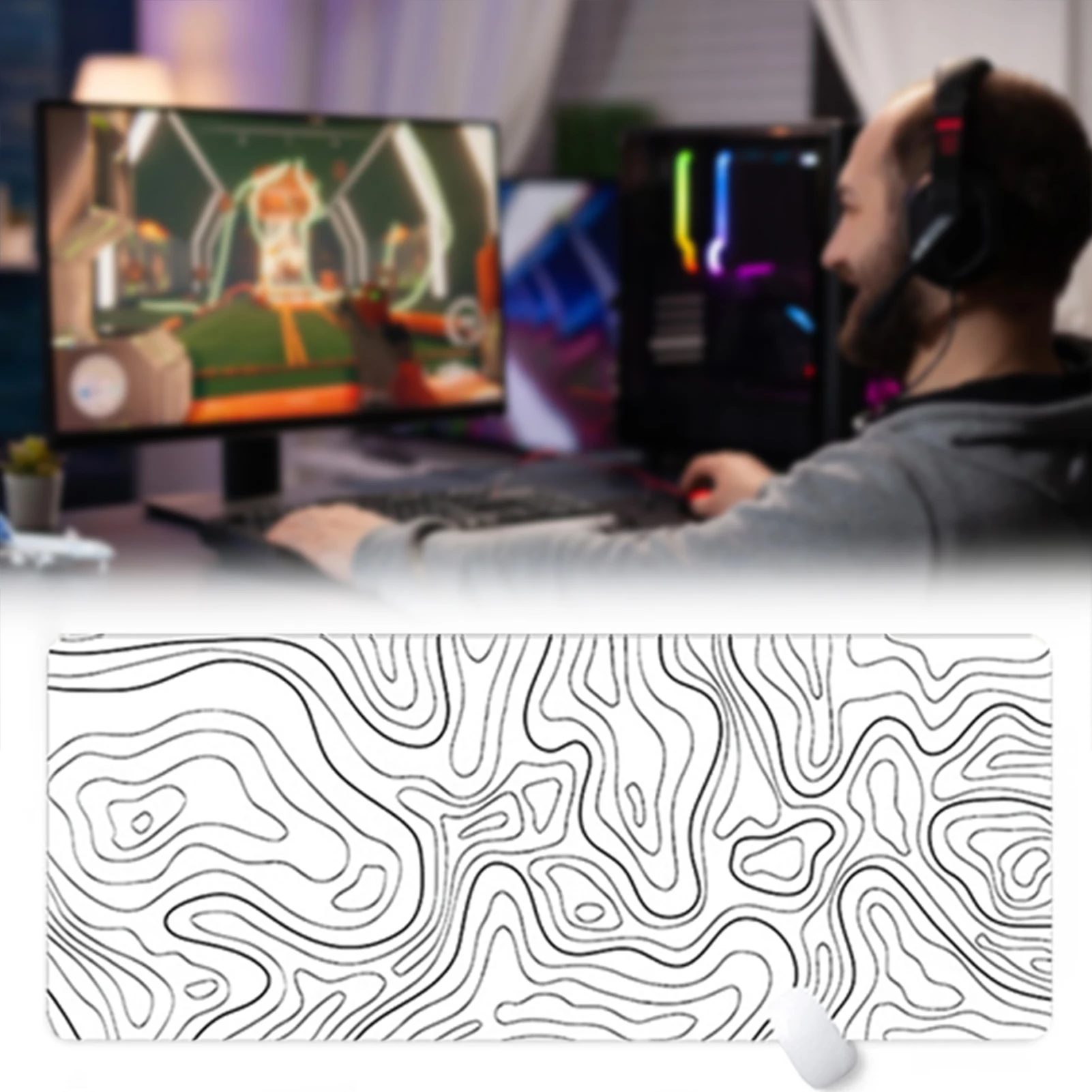 

White Topographic Mousepad Large Size Thicken Keyboard Pad For Gaming