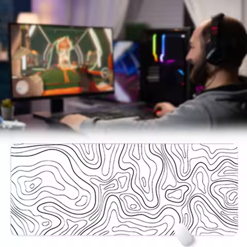 White Topographic Mousepad Large Size Thicken Keyboard Pad For Gaming