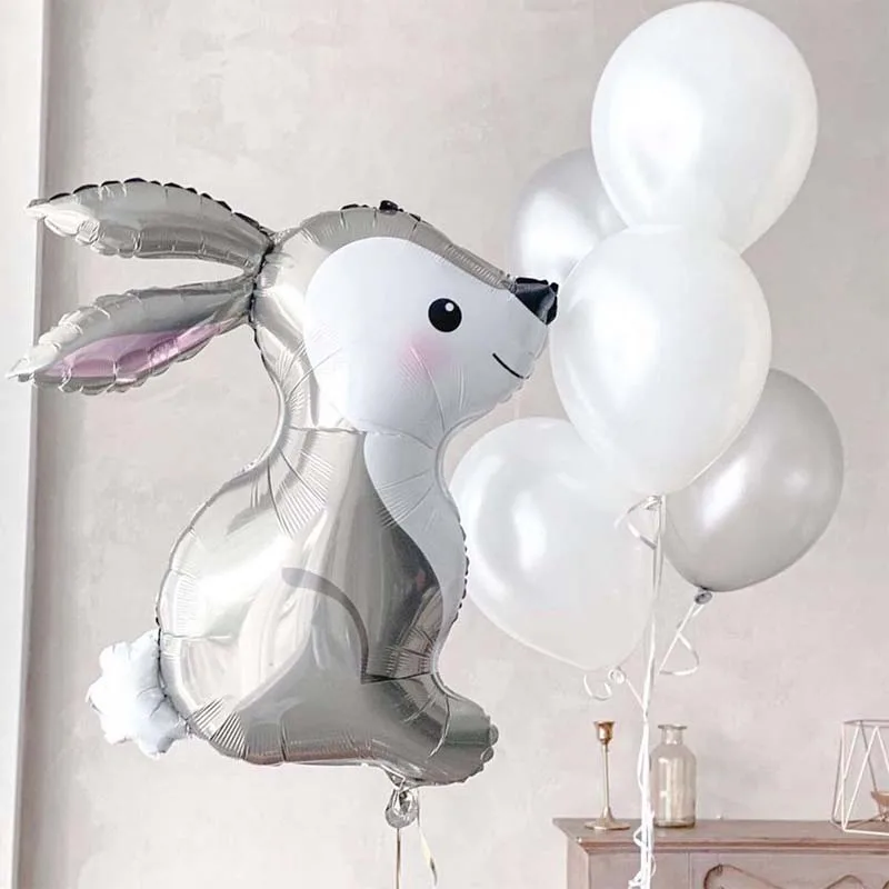 6pcs Grey Rabbit Balloons latex Easter Party Helium Ballons Happy Birthday Party Decorations Adult Baby Shower