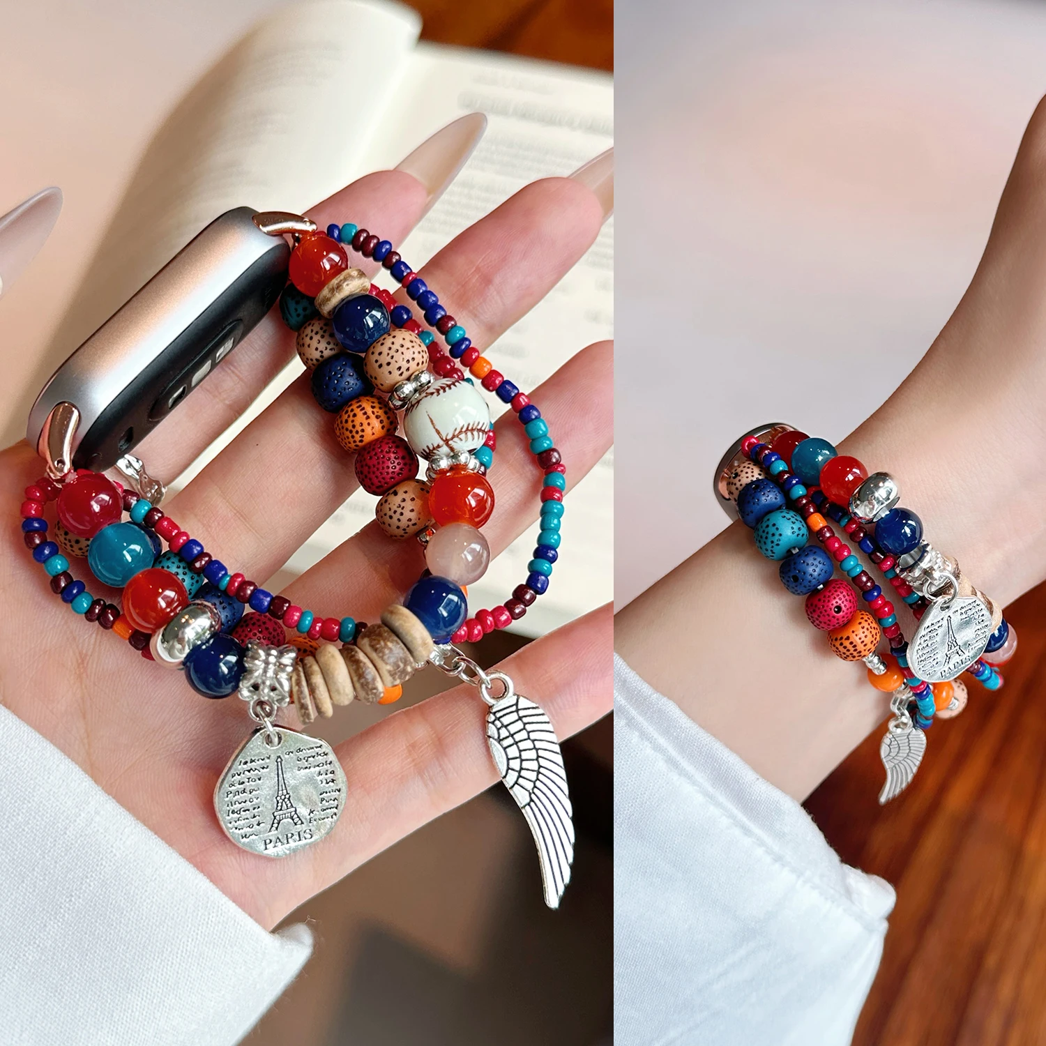 Personalized ethnic style bead wristband for Xiaomi Band 10 8/9 Pro girl strap for Huawei 8/9/10 fit 3/4 universal 18/20/22mm