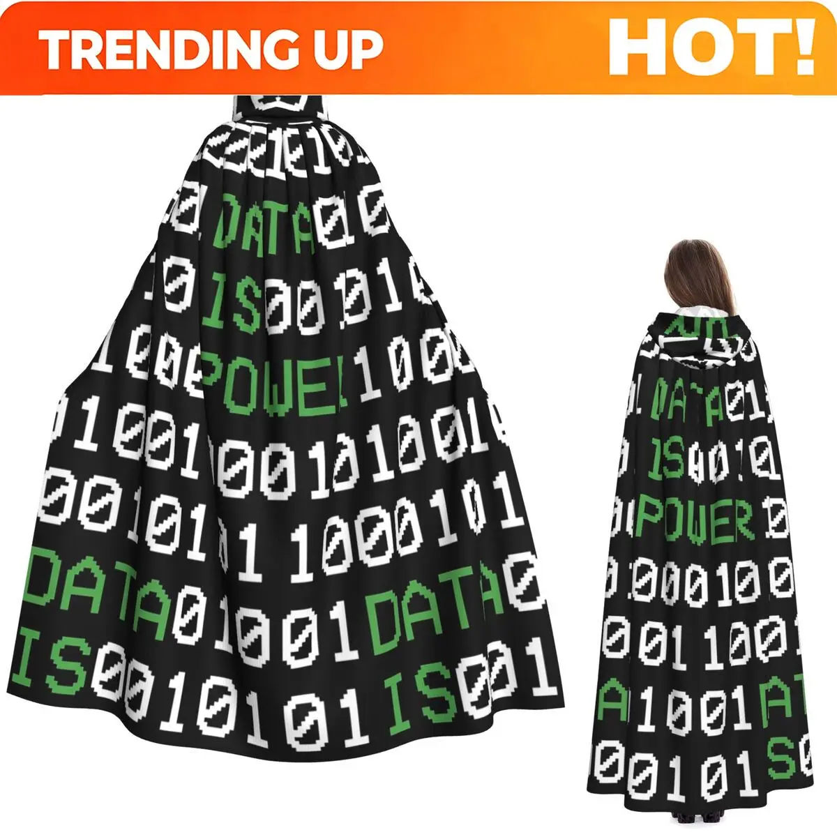 Custom Hacker Code Binary Code Geek Science Computer Long Hooded Cloak Witch Medieval Costume Cosplay Cape HalloweenVampire Unis