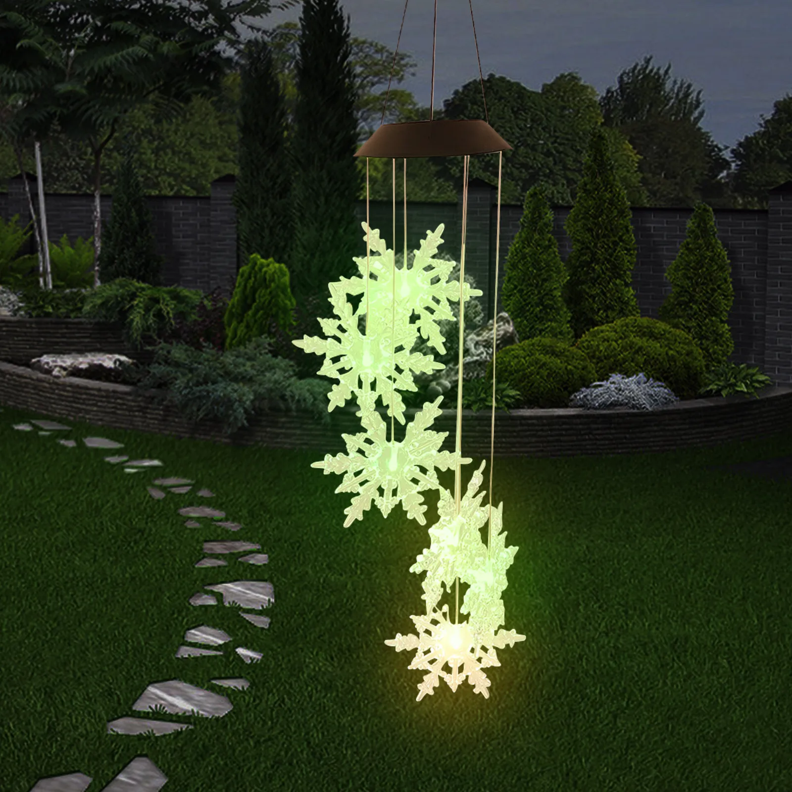 Colorful Snowflake Landscape Lights Solar Wind Chimes Durable Resin Outdoor Decorations Waterproof Led Hanging Lamp Color