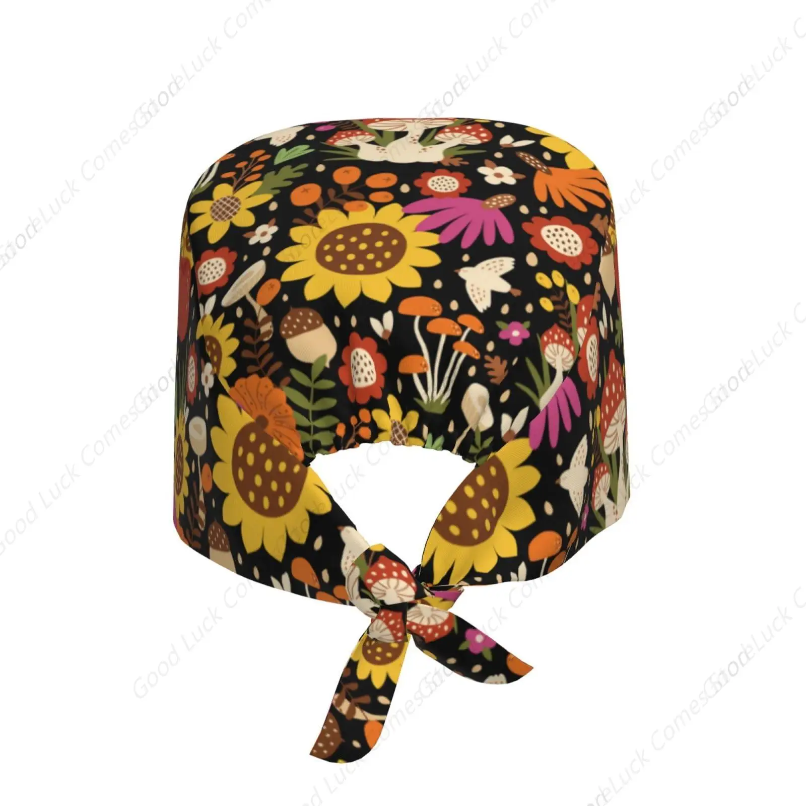 Sunflowers Mushrooms for Women Adjustable Scrub Caps Working Cap Sweatband Tie Back Hat