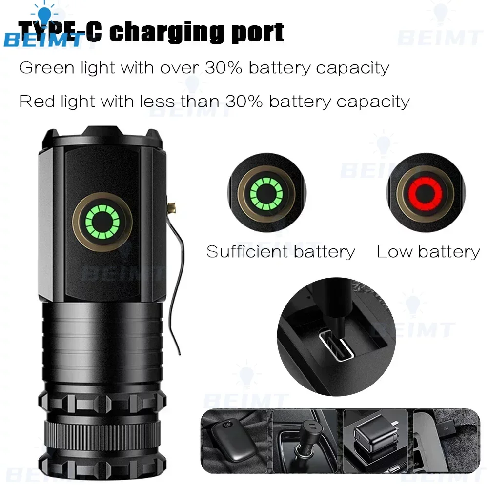 High Quality 3 LED Flashlight 18350 Aluminium Alloy Torch Rechargeable USB Light IP68 Waterproof with Magnet for Hiking Camping