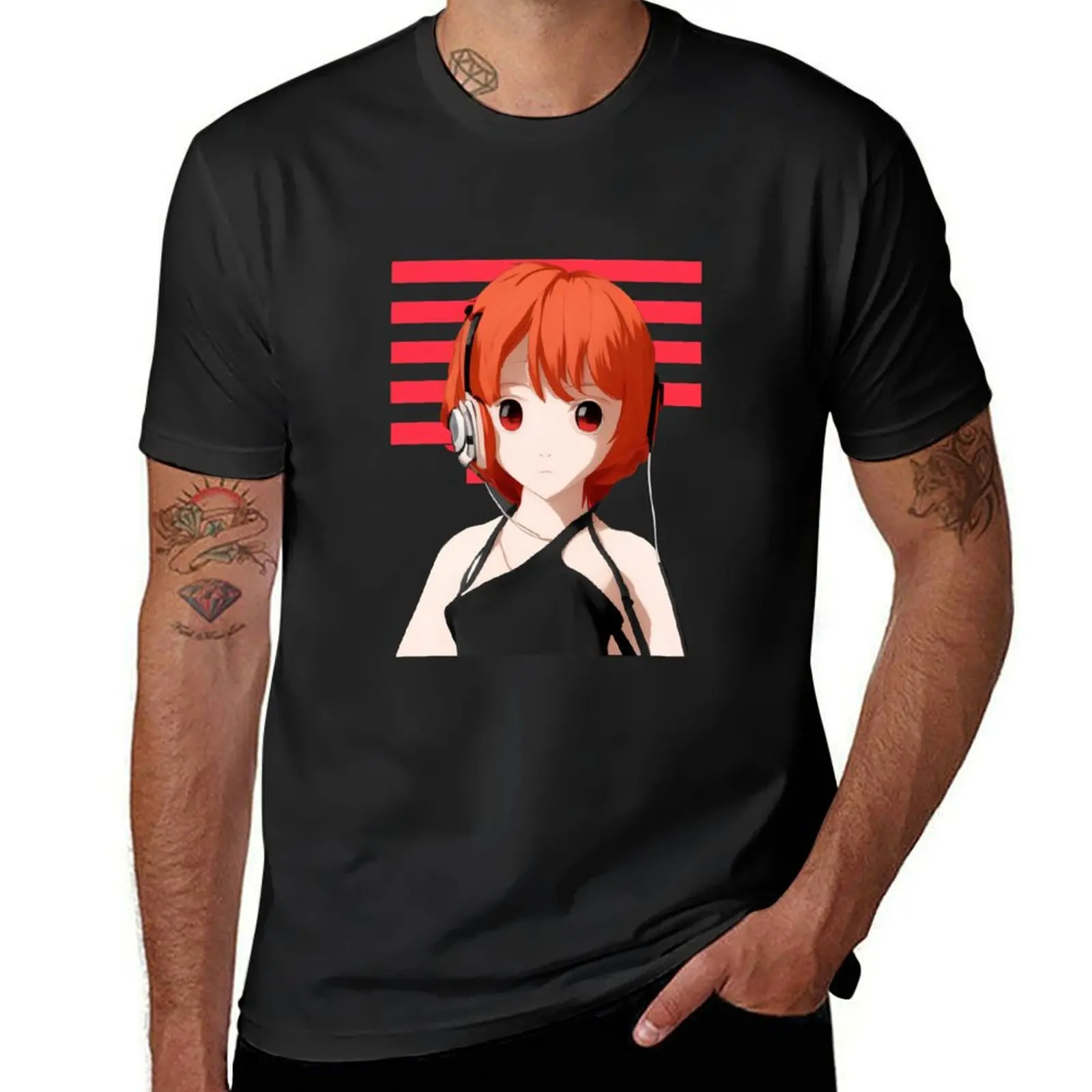 Japanese anime style young girl listening to music T-shirt boys whites aesthetic clothes T-shirt men