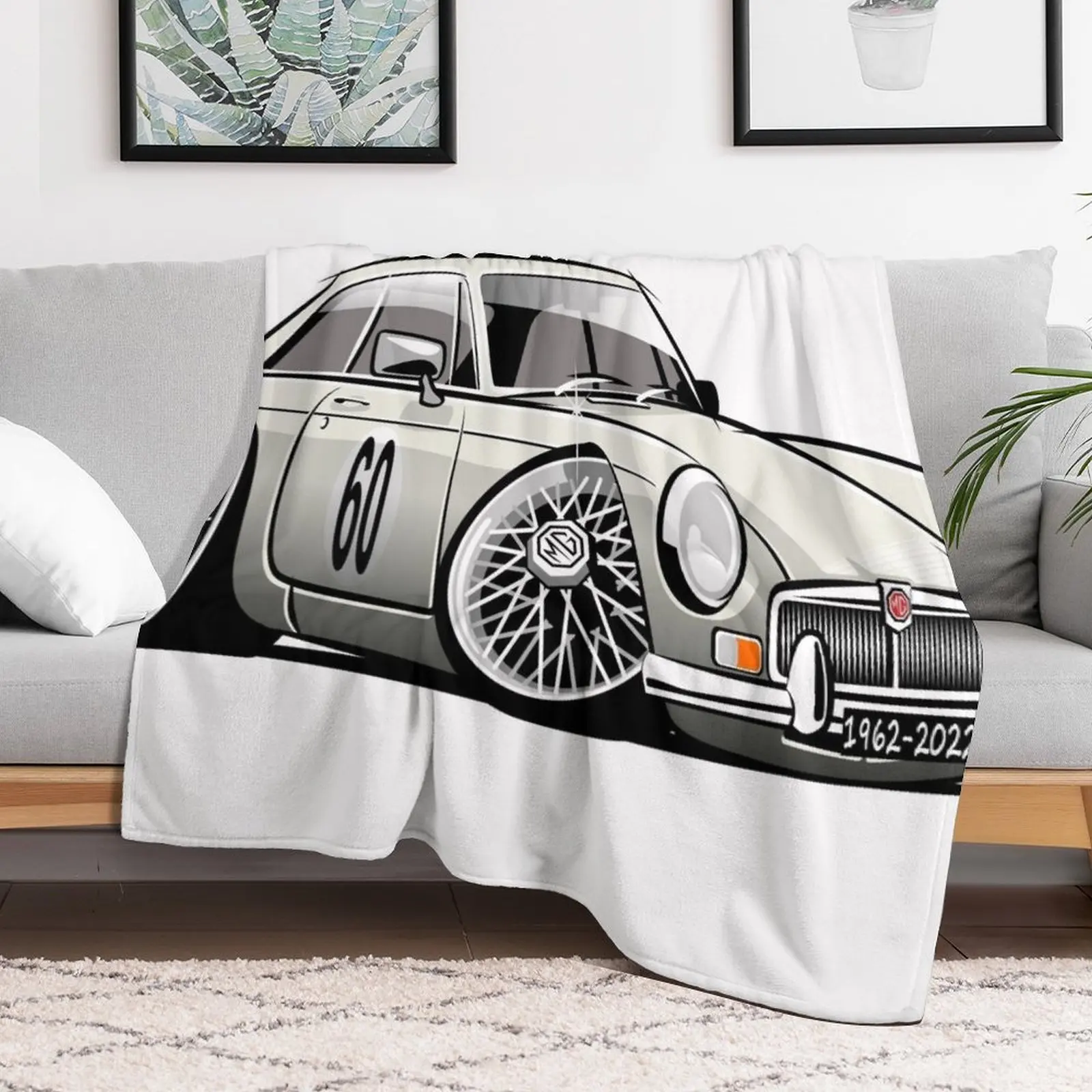 MG MGB GT caricature white Throw Blanket