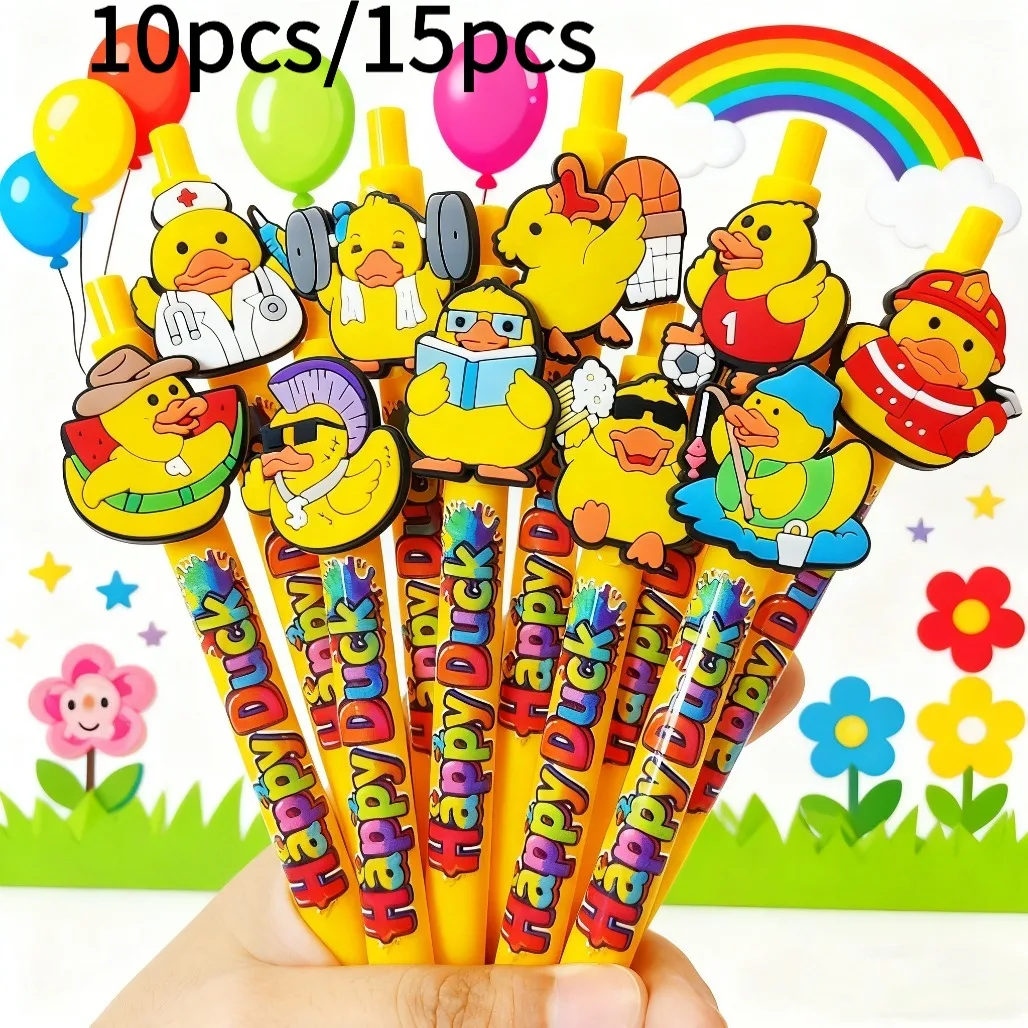 10pcs/15pcs Creative Colorful Yellow Duck Printed Gift Pen Student Writing Signature Stationery