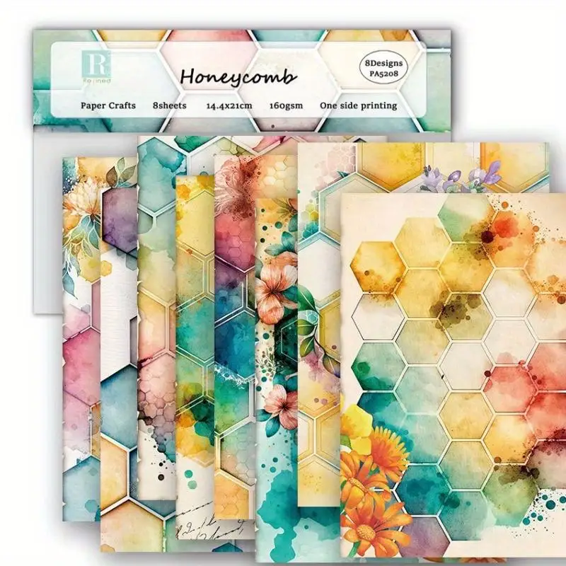 8pcs/set Junk Journaling Craft Paper Honeycomb Scrapbook Pad Assorted Vintage Decoupage Cardstock DIY Cardmaking Supplies