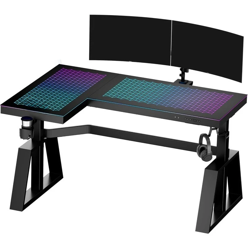 

Standing Desk, Gaming Table,Glass RGB, Height Adjustable Computer desks 60 Inch L Shaped Corner Music Studio De