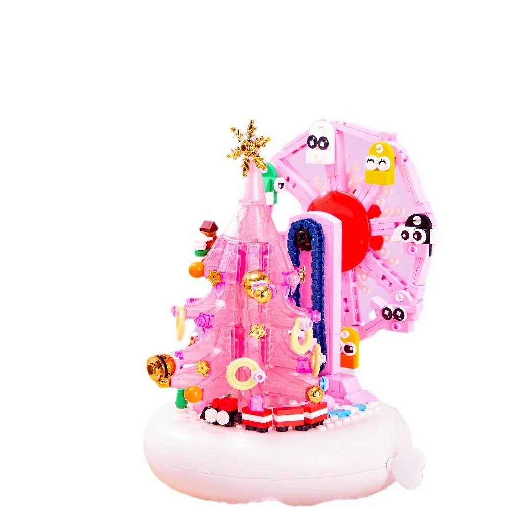 

Строительные блоки для рождественской елки, розовое колесо обозрения, вращение, музыкальная шкатулка, звезда, снежинка, заводной поезд, подарки для девочек и взрослых