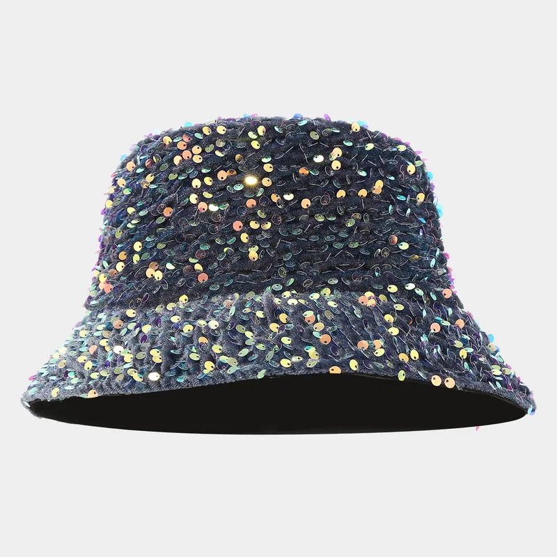 Sparkle Sequin Bucket Hat Shiny Glitter Fisherman Cap for Women Party Festival 5 Colors