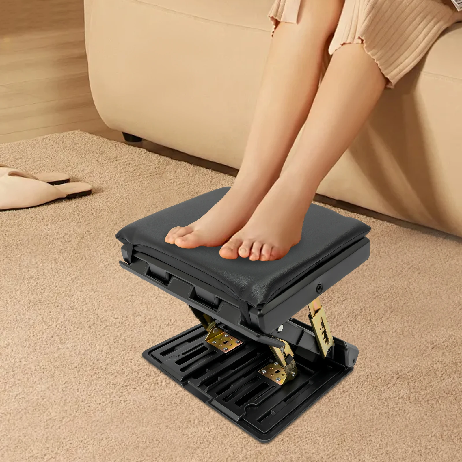 

Adjustable Foldable Footrest with 4-Level Height & Angle Heavy-Duty 80kg Capacity & Electroplated ABS for Office/Travel/Elderly