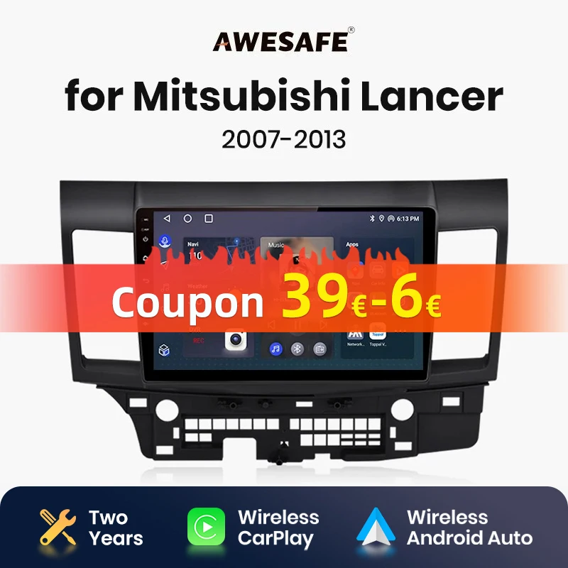 AWESAFE Wireless CarPlay Android Auto Radio forMitsubishi Lancer 2007 2008 2009 2010 2011 2012 20133 GPS 2din autoradio