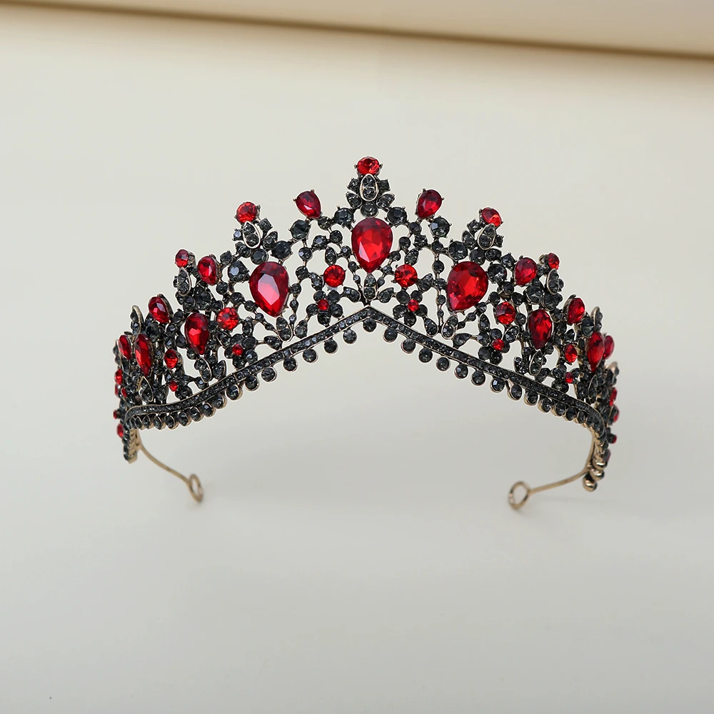 Dark Ruby Black Diamond Crown Retro Gothic Style Luxury Hairpiece Large Ruby Inlays Perfect Banquets Cosplay Masquerade Queen
