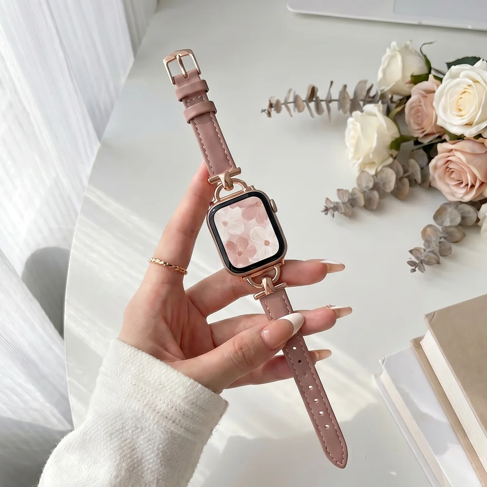 Hochwertiges Lederarmband für Apple Watch Band Correa Damen Slim Thin 38mm 40mm 41mm 42mm 44mm 45mm 49mm