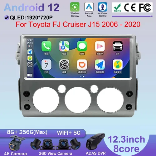 Radio con GPS para coche, reproductor Multimedia con Android, 12,3 pulgadas, DSP, NO 2 DIN, Carplay integrado, para Toyota FJ Cruiser J15 2006 - 2020