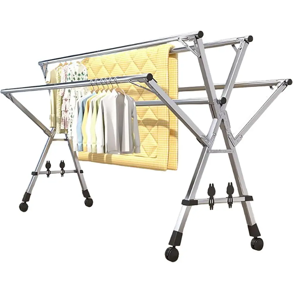 

Adjustable Heavy-Duty Stainless Steel Folding Clothes Drying Rack - Indoor/Outdoor Use & Space-Saving Design