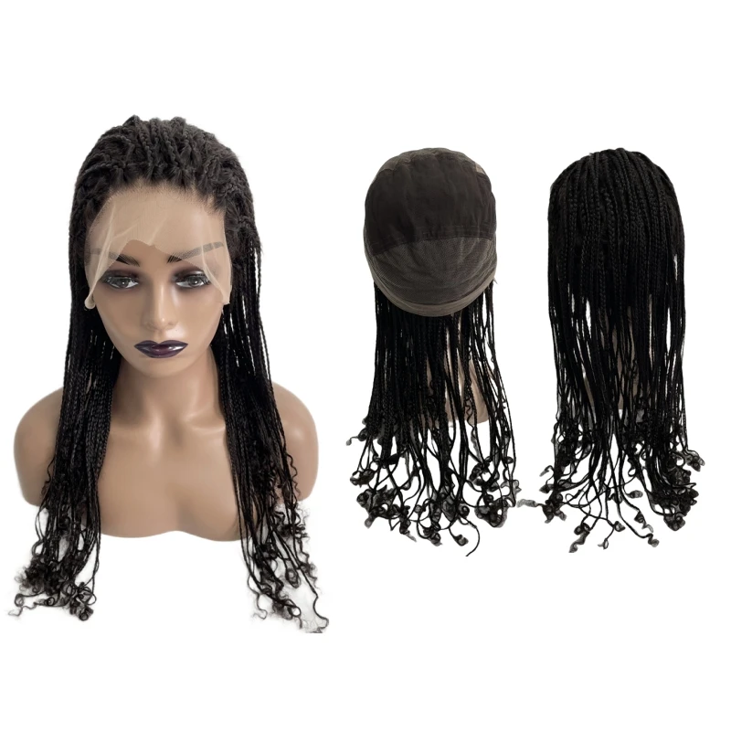 European Virgin Human Hair 20 inches 150% Density Box Braids Full Lace Wig for Black Woman