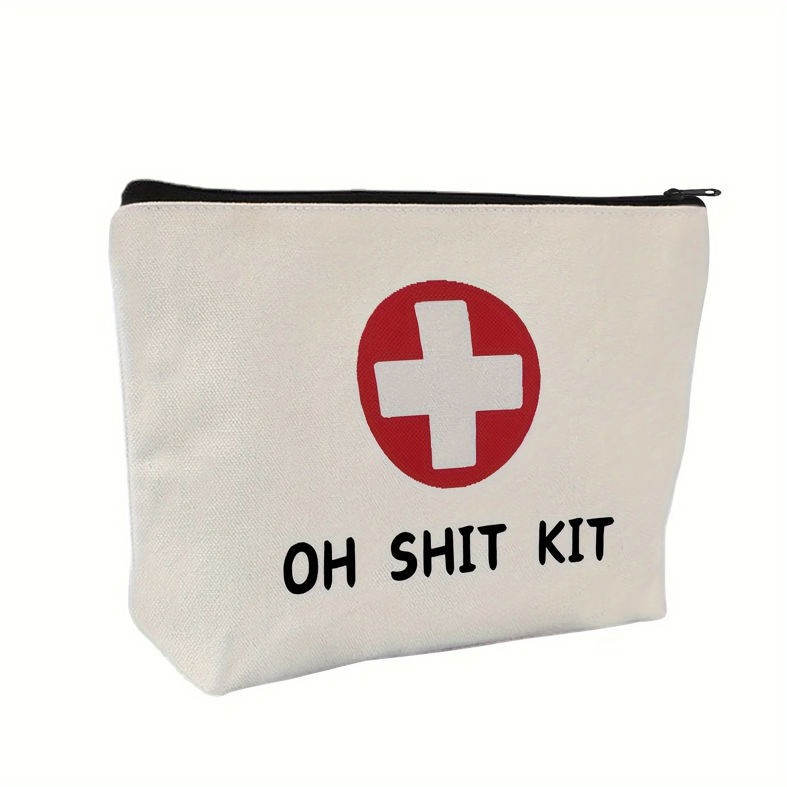 First Aid Cosmetic Bag, Unisex-Adult Red And Natural Color,Positioning Printed 
