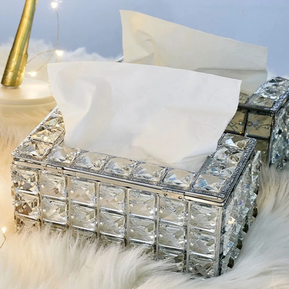 

High-end European Style Crystal Tissue Box Bling Exquisite Paper Box Home Décor Facial Tissue Holder Storage Box