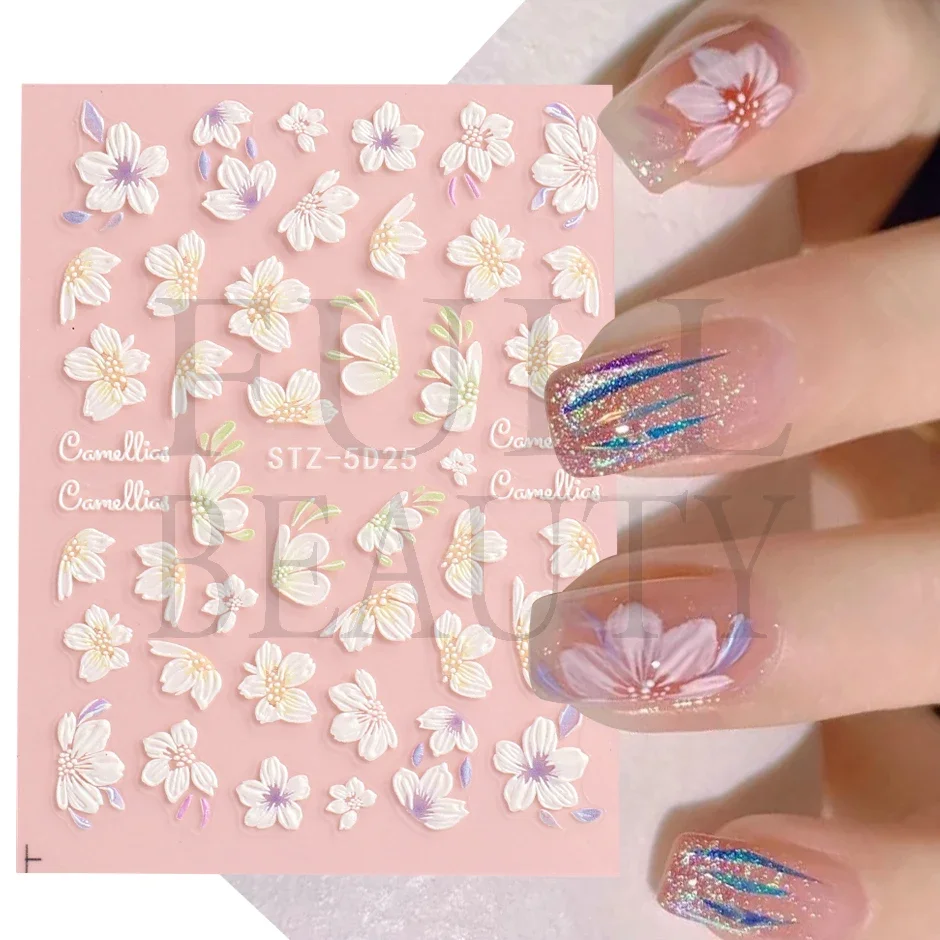 5D Snowdrop Embossed Nail Polish Stickers Summer Tulip Campanula Flowers Charms Decal Textured Manicure Acrylic Wraps LYSTZ-5D27