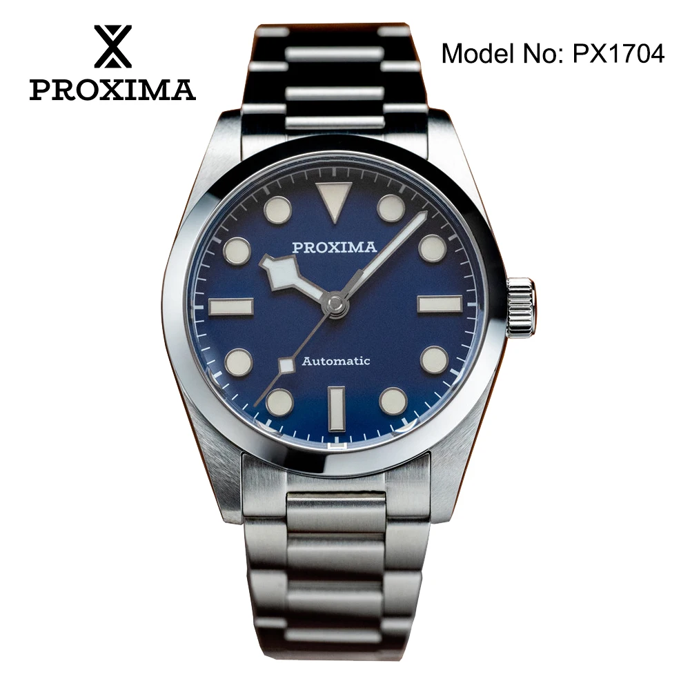 Proxima PX1704 Vintage 37mm Luxury Men Watch Sport Watches PT5000 Enamel Dial Automatic Mechanical 20Bar Relogio