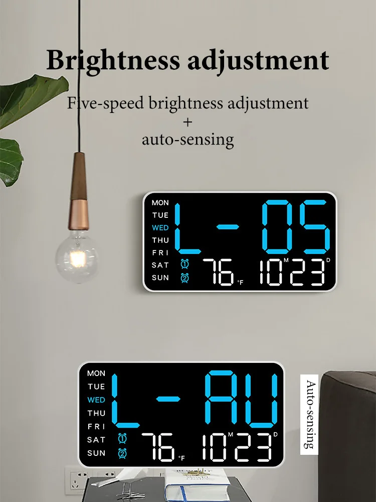 Voice Control Alarm Clock USB Powered LED Digital Clocks Temp Date Week Display 12/24H DST Brightness Adjustment 2-Alarms Clocks