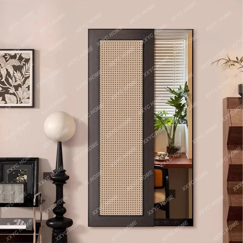 PX Bamboo Weaving Antique Mirror Can Be Blocked And Closed Hidden Push-pull Full-body Mirror Invisible Full-length Mirror