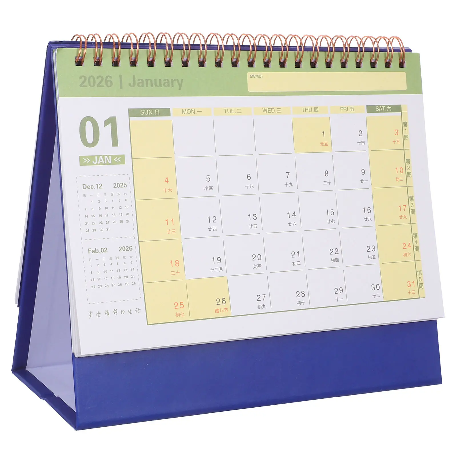 

Настольный календарь-планер на 2026 год с откидной обложкой и спиральным переплетом, плотная бумага предотвращает просачивание чернил, идеально подходит для офиса и дома