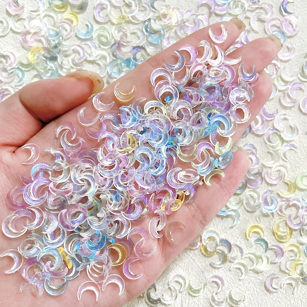30PCS Clear Glitter Crescent Moon Nails Charms Accessories For 3D Acrylic Nail Art Decoration Manicure Decor Supplies Materials