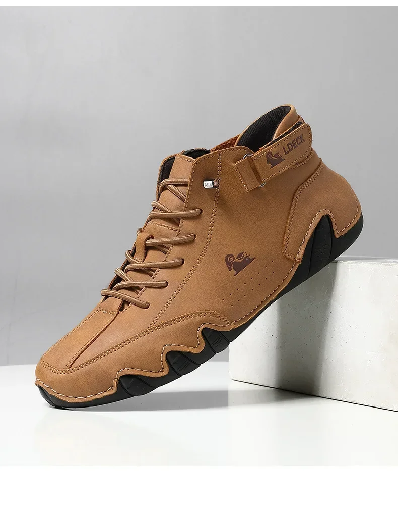 Retro-Herrenstiefel, einfach, vielseitig, wasserdicht, verschleißfest, Wanderschuhe mit weichen Sohlen, atmungsaktiv, bequem, flache Reisestiefel – Detail 8