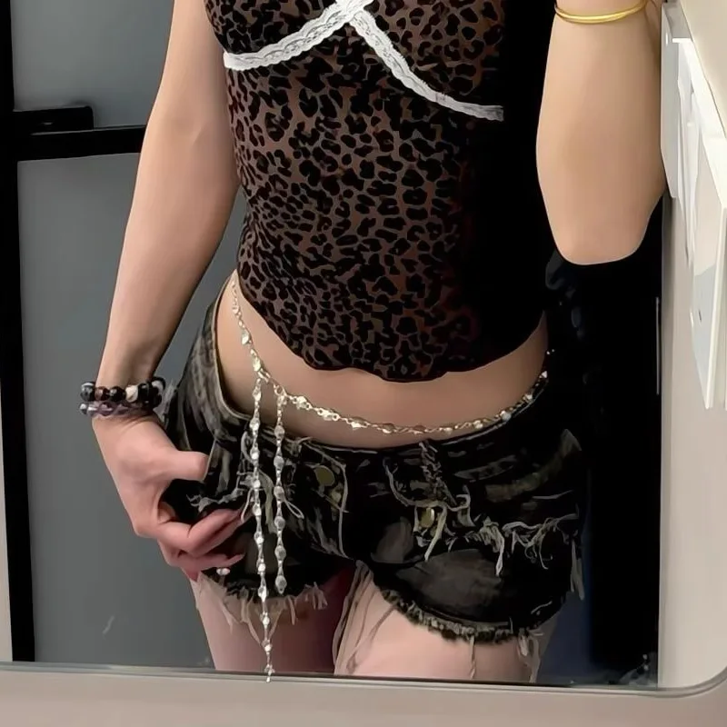 밀레니얼 매운 소녀 낮은 허리 드리 워진 데님 슈퍼 반바지 아메리칸 스타일 버드 나무 네일 슬림 피트 여름 반바지 여성을위한